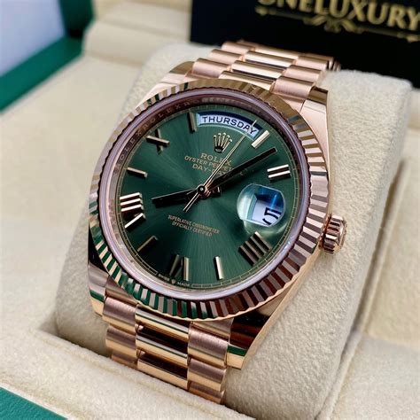 rolex gold day date green face|rolex day date 40 228235.